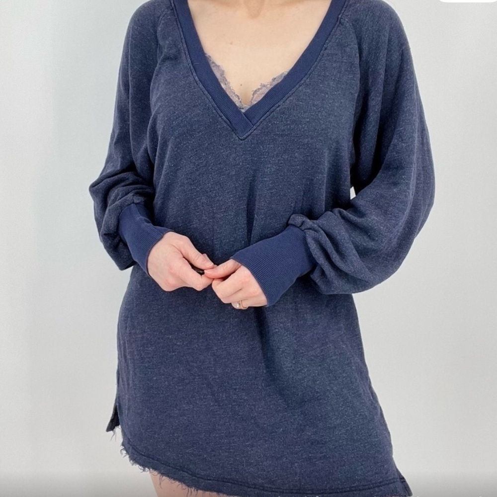 Free People Deep Blue V-Neck Dress